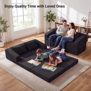 Corduroy Loveseat Sleeper Sofa with 2 Back Cushions for Living Room Bedroom Apartment-Black