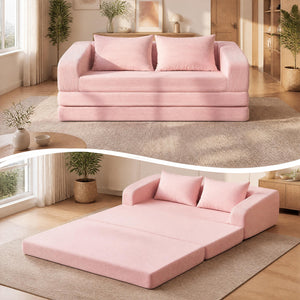 Corduroy Loveseat Sleeper Sofa with 2 Back Cushions for Living Room Bedroom Apartment-Pink