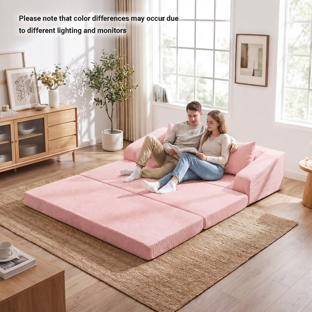 Corduroy Loveseat Sleeper Sofa with 2 Back Cushions for Living Room Bedroom Apartment-Pink