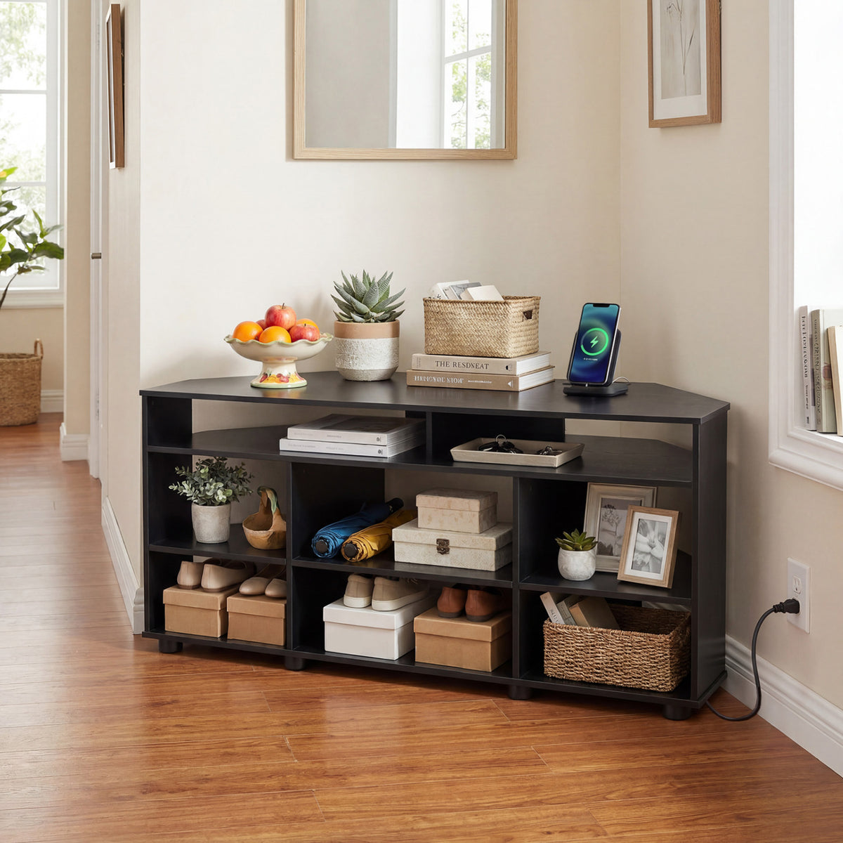 Corner Entertainment Center TV Stand for TVs up to 55 Inch-Black