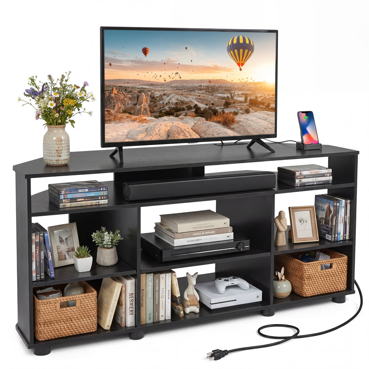 Corner Entertainment Center TV Stand for TVs up to 55 Inch-Black