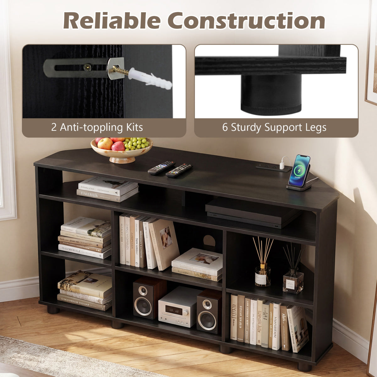 Corner Entertainment Center TV Stand for TVs up to 55 Inch-Black