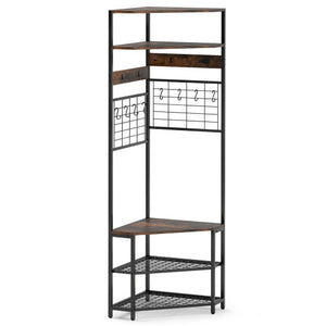 5-Tier Corner Hall Tree with Shoe Storage Bench-Rustic Brown
