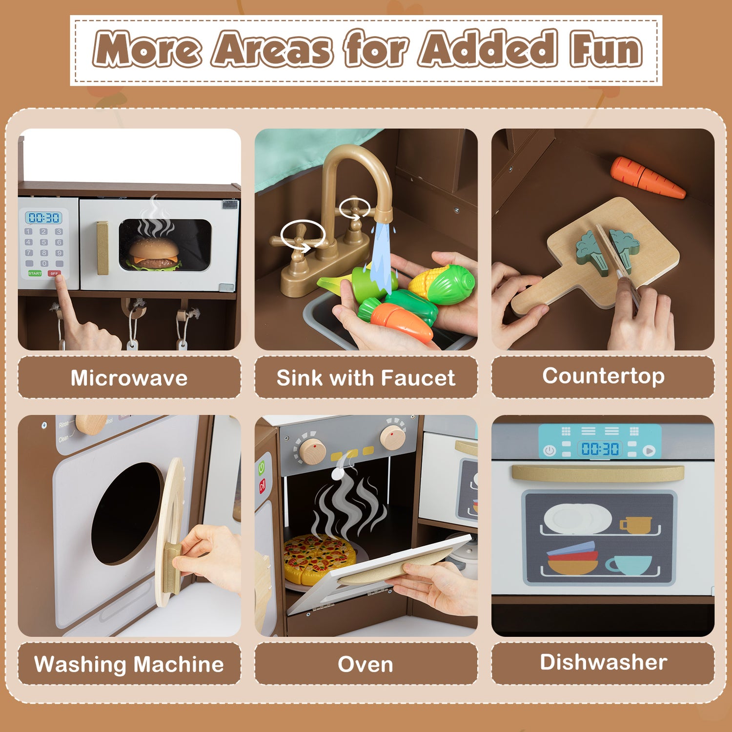 Corner Kitchen Toys with Lights and Sounds with Pull-out Trash Can and Stoves-Coffee