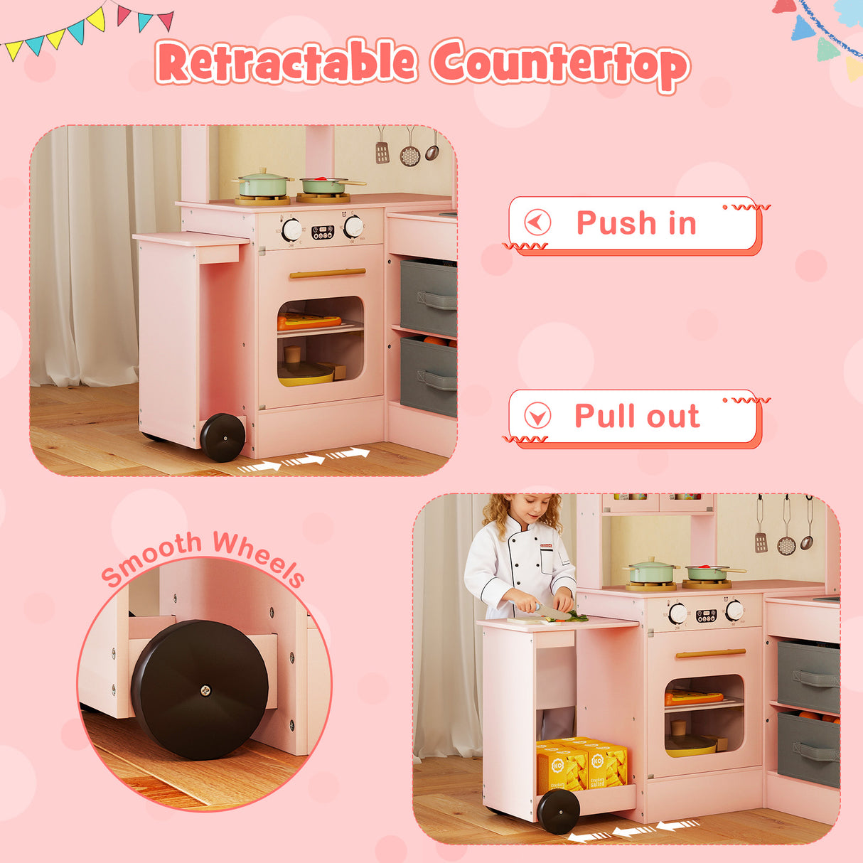 Corner Kitchen with Lights and Sounds for Kids Ages 3+-Pink