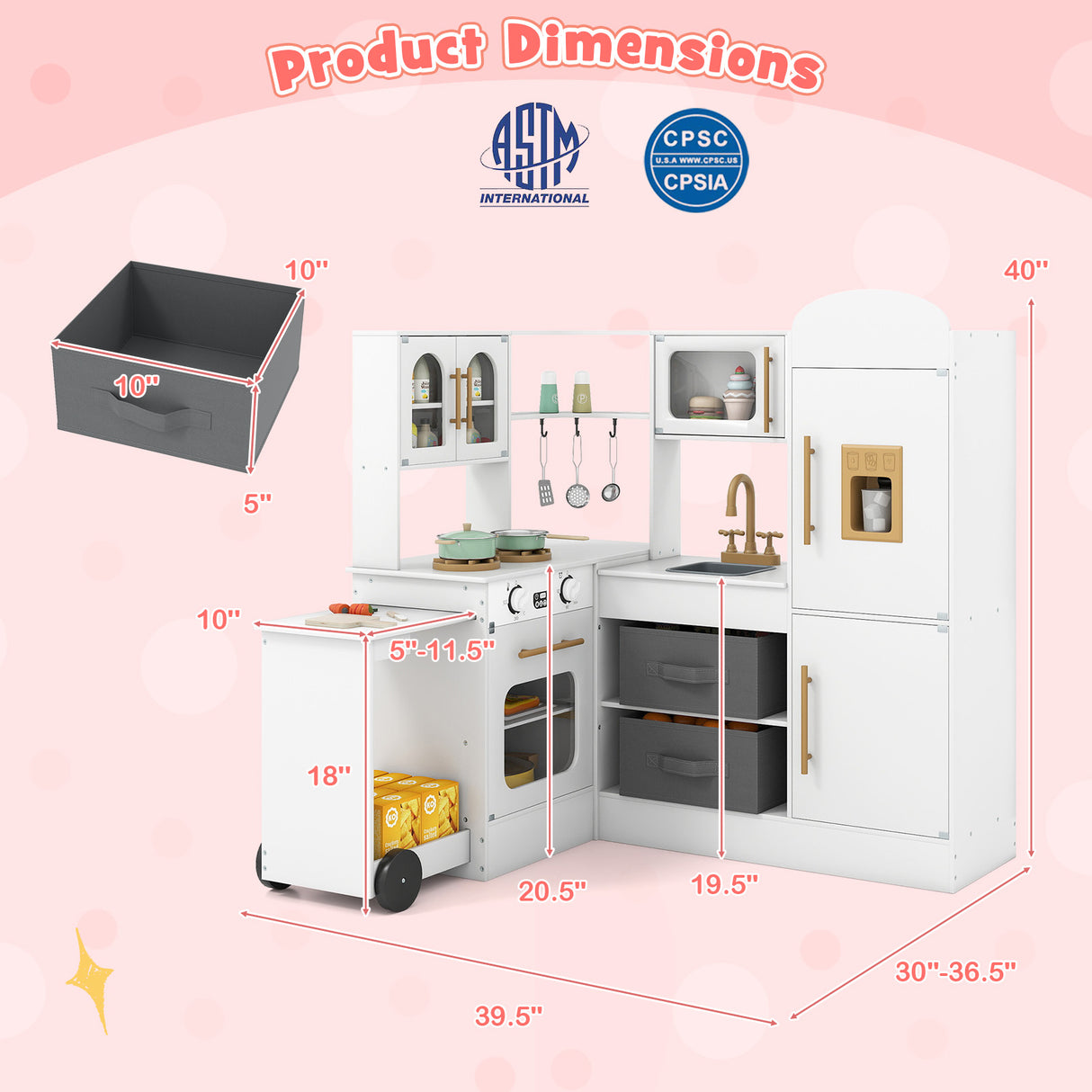 Corner Kitchen with Lights and Sounds for Kids Ages 3+-White