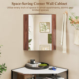 Corner Medicine Cabinet with Mirror with Open Mirror Door and Adjustable Shelf-Brown