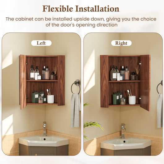 Corner Medicine Cabinet with Mirror with Open Mirror Door and Adjustable Shelf-Brown