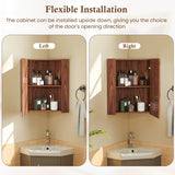 Corner Medicine Cabinet with Mirror with Open Mirror Door and Adjustable Shelf-Brown