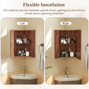Corner Medicine Cabinet with Mirror with Open Mirror Door and Adjustable Shelf-Brown