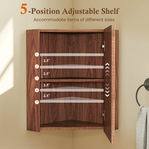 Corner Medicine Cabinet with Mirror with Open Mirror Door and Adjustable Shelf-Brown