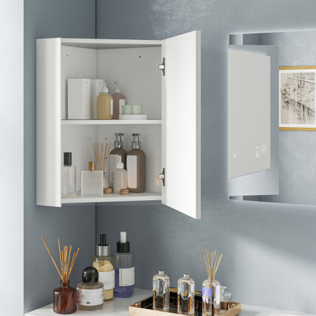 Corner Medicine Cabinet with Mirror with Open Mirror Door and Adjustable Shelf-White