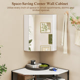 Corner Medicine Cabinet with Mirror with Open Mirror Door and Adjustable Shelf-White