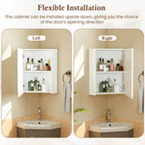 Corner Medicine Cabinet with Mirror with Open Mirror Door and Adjustable Shelf-White
