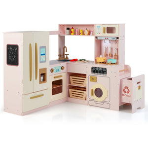Corner Play Kitchen with Lights and Sounds for Ages 3+-Pink