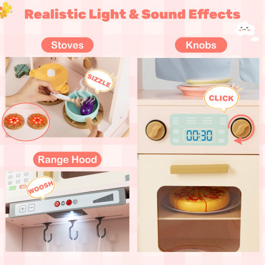 Corner Play Kitchen with Lights and Sounds for Ages 3+-Pink