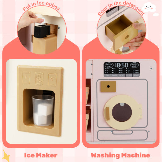 Corner Play Kitchen with Lights and Sounds for Ages 3+-Pink