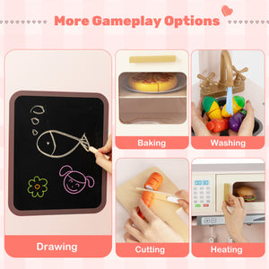 Corner Play Kitchen with Lights and Sounds for Ages 3+-Brown