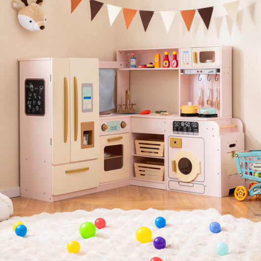 Corner Play Kitchen with Lights and Sounds for Ages 3+-Pink