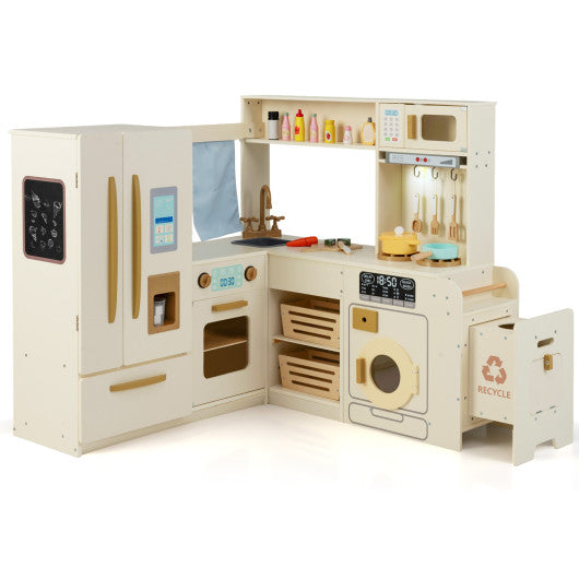 Corner Play Kitchen with Lights and Sounds for Ages 3+-Beige