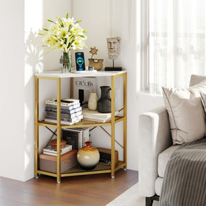 Corner Printer Stand with Power Outlet 3-Tier Storage Rack with Adjustable Shelf-White