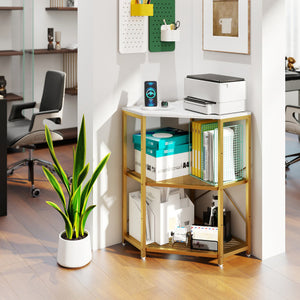 Corner Printer Stand with Power Outlet 3-Tier Storage Rack with Adjustable Shelf-White