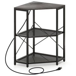 Corner Printer Stand with Power Outlet 3-Tier Storage Rack with Adjustable Shelf-Black