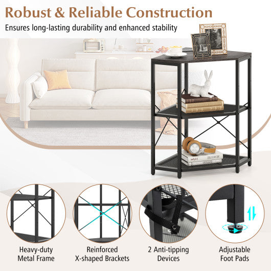 Heavy-duty Wall Mounted Wine Rack with Glass Holder Metal Frame 8-Bottle Holder-Rustic Brown