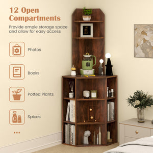 6-Tier Corner Shelf with Charging Station and 2 USB Ports-Brown