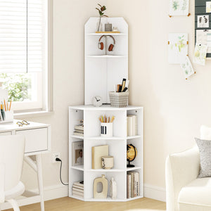 6-Tier Corner Shelf with Charging Station and 2 USB Ports-White