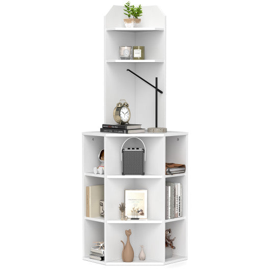 6-Tier Corner Shelf with Charging Station and 2 USB Ports-White