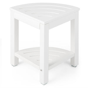 Heavy Duty Corner Shower Bench Stool with Storage Shelf for Shaving Legs-White