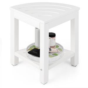 Heavy Duty Corner Shower Bench Stool with Storage Shelf for Shaving Legs-White