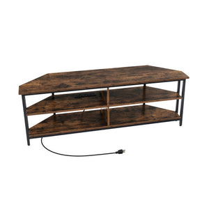 3-Tier Corner TV Stand for TVs up to 65 Inches with Charging Station- Rustic Brown