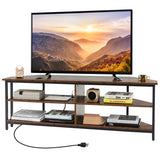 3-Tier Corner TV Stand for TVs up to 65 Inches with Charging Station- Rustic Brown