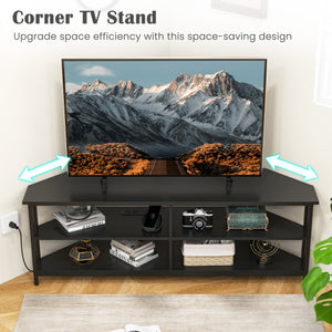 3-Tier Corner TV Stand for TVs up to 65 Inches with Charging Station- Black