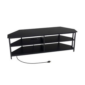 3-Tier Corner TV Stand for TVs up to 65 Inches with Charging Station- Black
