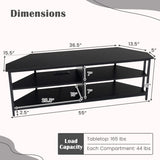 3-Tier Corner TV Stand for TVs up to 65 Inches with Charging Station- Black