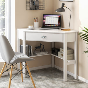Corner Wooden Piece Laptop Computer Desk-Black