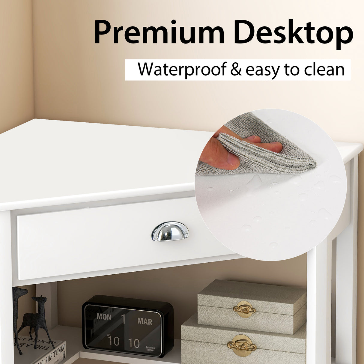 Corner Wooden Piece Laptop Computer Desk-Black