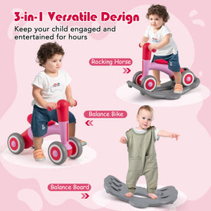 3 in 1 Rocking Horse with Detachable Balance Board and Seat-Pink