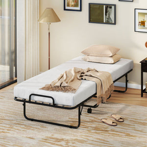 Cot Size Folding Bed Frame with Memory Foam Mattress and Metal Frame