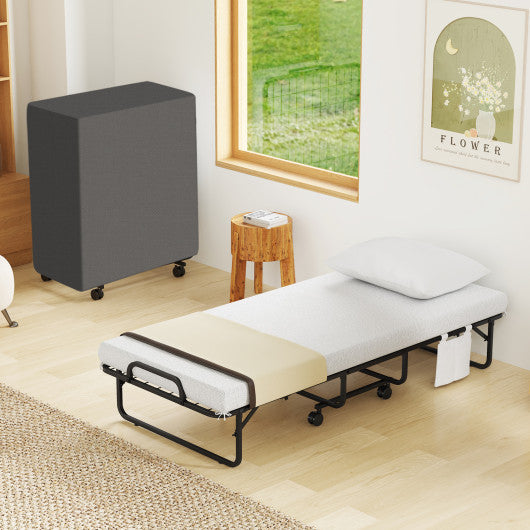 Space-Saving Narrow Twin Rollaway Bed with Pillow and Side Organizer Pocket