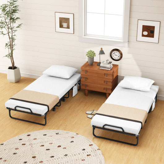 Space-Saving Narrow Twin Rollaway Bed with Pillow and Side Organizer Pocket