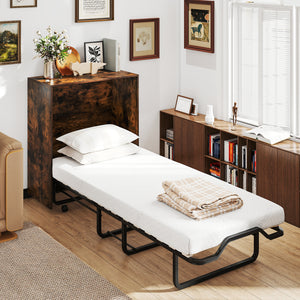 Cot Size Murphy Bed with Foldable Bed and Lockable Wheels-Rustic Brown