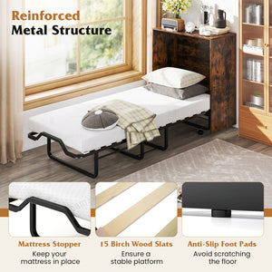 Cot Size Murphy Bed with Foldable Bed and Lockable Wheels-Rustic Brown