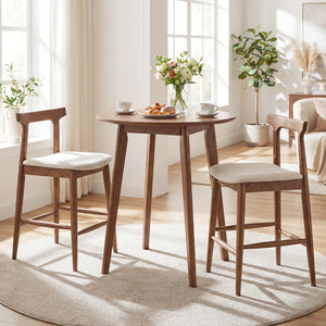 Counter Height Bar Stools 24 Inch Solid Wood Kitchen Island Chairs with Curved Backs-Walnut