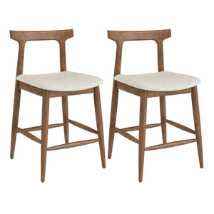 Counter Height Bar Stools 24 Inch Solid Wood Kitchen Island Chairs with Curved Backs-Walnut