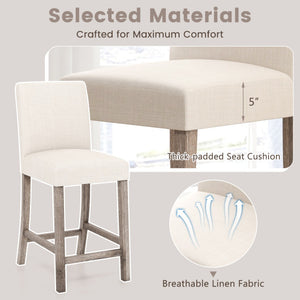 Counter Height Bar Stools Set of 2 with Back and Footrest-Beige