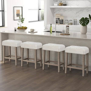 Modern Counter Height Bar Stools Set of 2 with Rubber Wood Legs-Beige